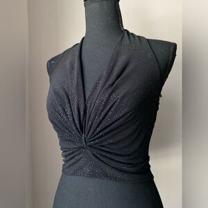 Juniors Y2K Small Forever 21 vintage black glitter sparkle halter top